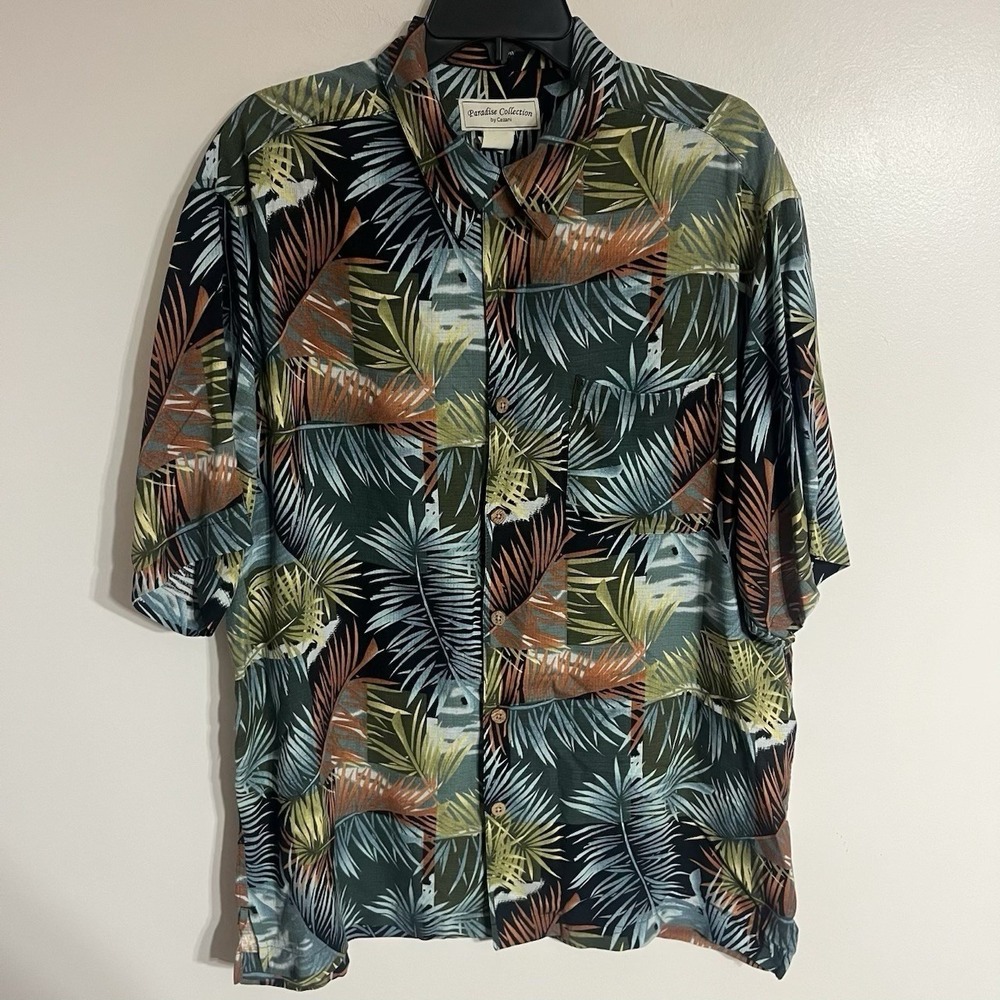 Paradise Collection By Cezani Men's Hawaiian Shirt 100% Silk Tropical Size Large